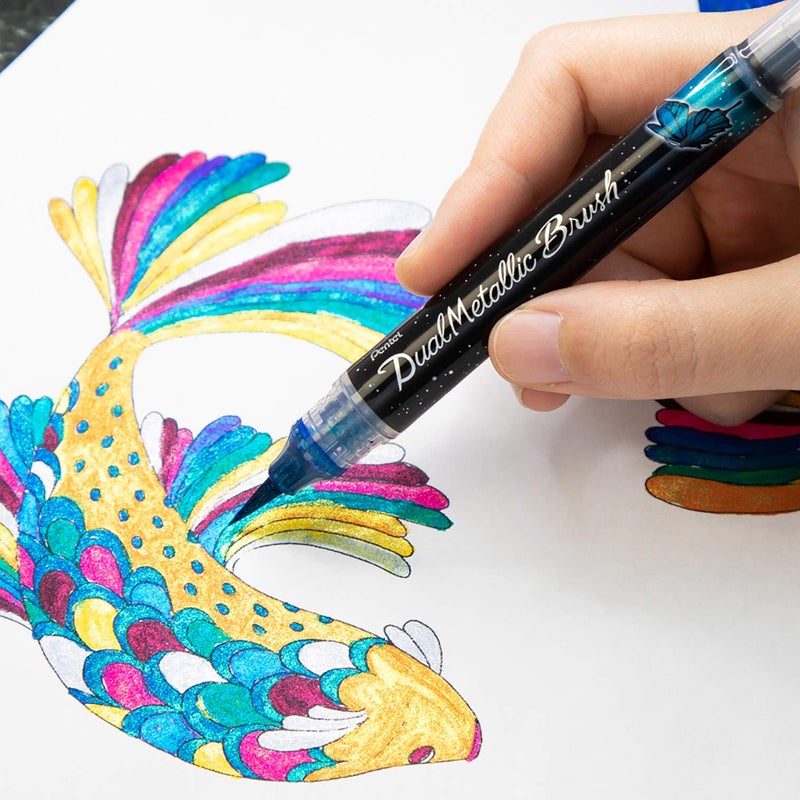 بنتل فرشاة Pentel XGFH-DC مزدوجة معدنية، أزرق + أخضر معدني - Image 2